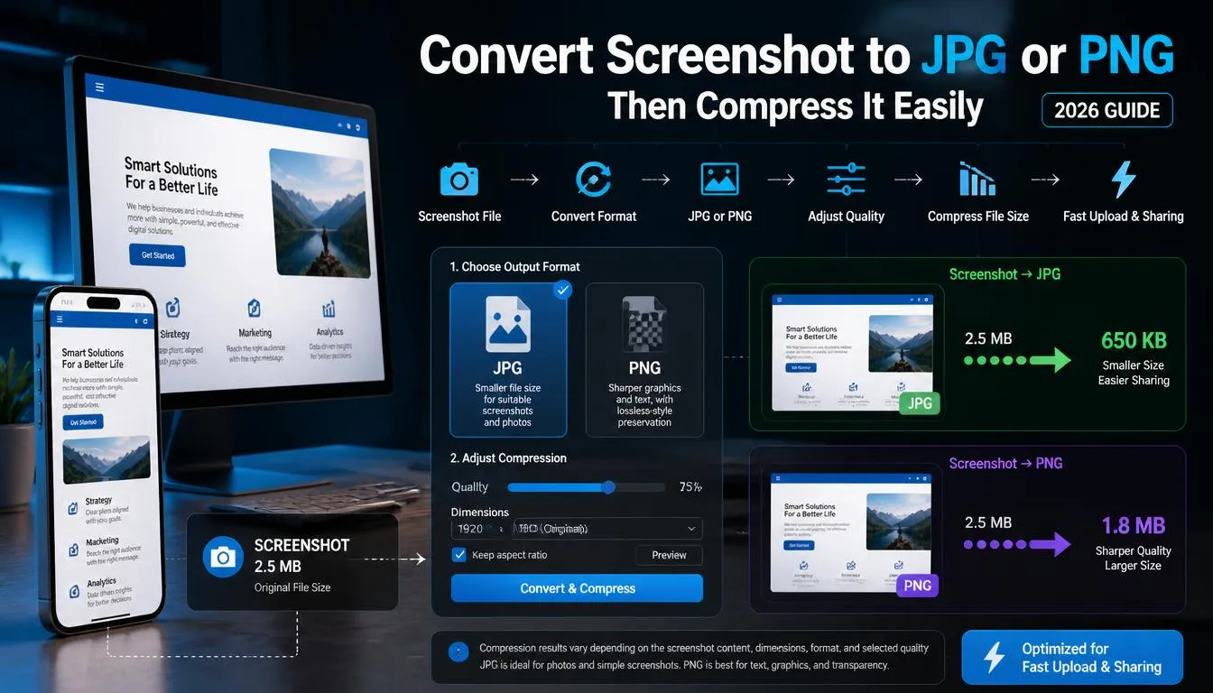 Convert Screenshot to JPG or PNG and Compress It